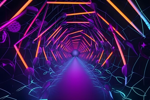 Glowing neon tunnel with halloween pumpkin