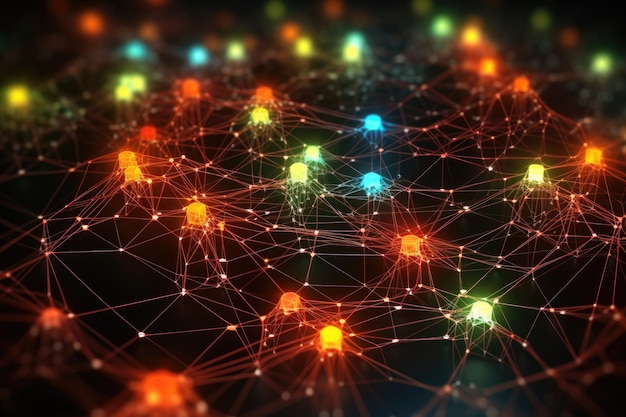 Glowing network of interconnected nodes created with generative ai