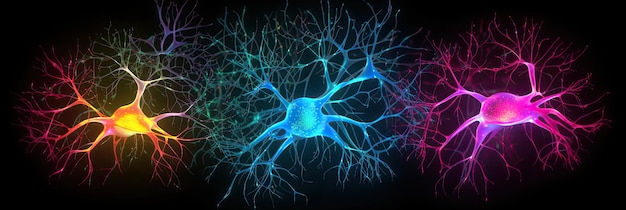 Glowing neural connections in the brain bright neon colors science concept Generative AI