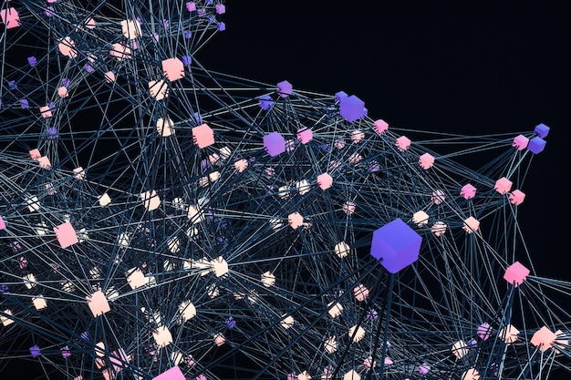 glowing nodes with variational lines 3d rendering