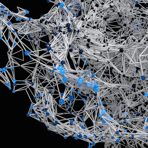 Photo glowing nodes with variational lines 3d rendering