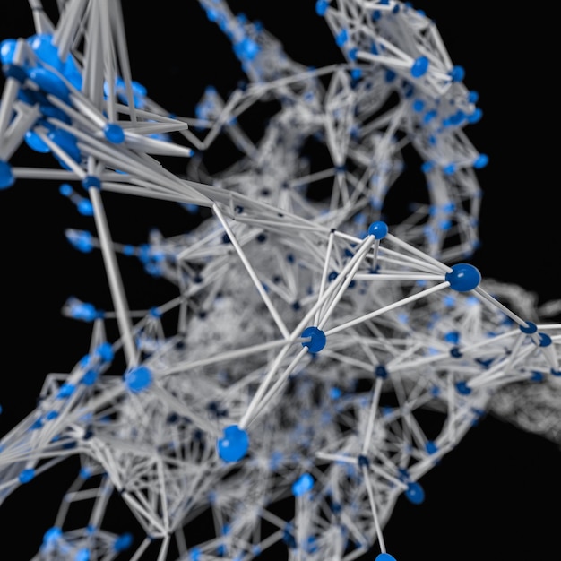 Glowing nodes with variational lines 3d rendering