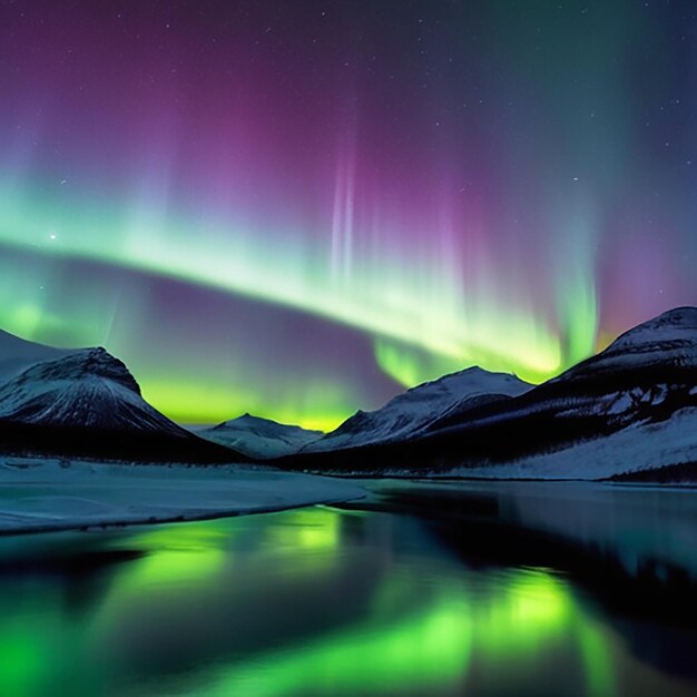 Foto glowing northern lights voor achtergrond met ai generatief