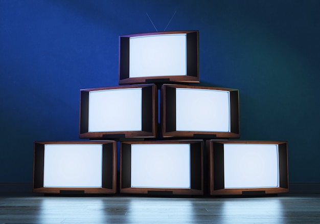 Photo glowing old tv receivers, 3d