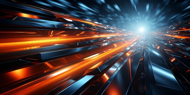 Светящиеся оранжево-голубые линии и световые огни скорости и футуристическая концепция цифровых технологий