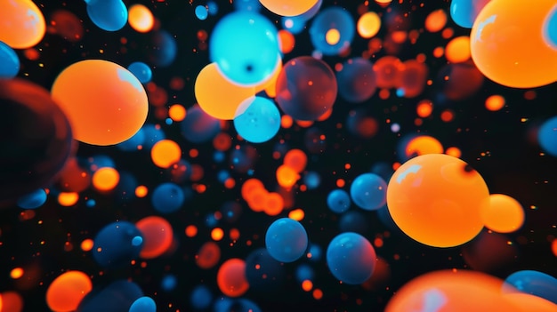 Glowing orange and blue orbs appear to float on a pitch black canvas creating a trippy visual effect