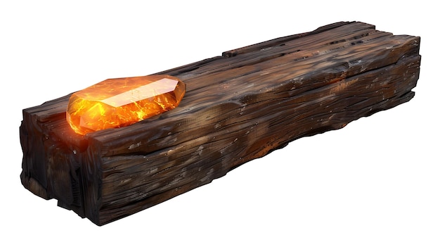 Foto un cristallo arancione luminoso si trova su un tavolo di legno il cristallo è ruvido e non lucidato ma irradia ancora una luce calda