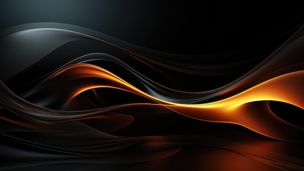 Glowing Orange Lines op zwarte achtergrond met Gradient Mesh en Wave Curves in Abstract Design