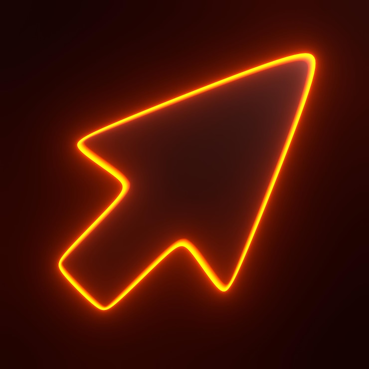 Photo glowing orange neon cursor icon on dark background