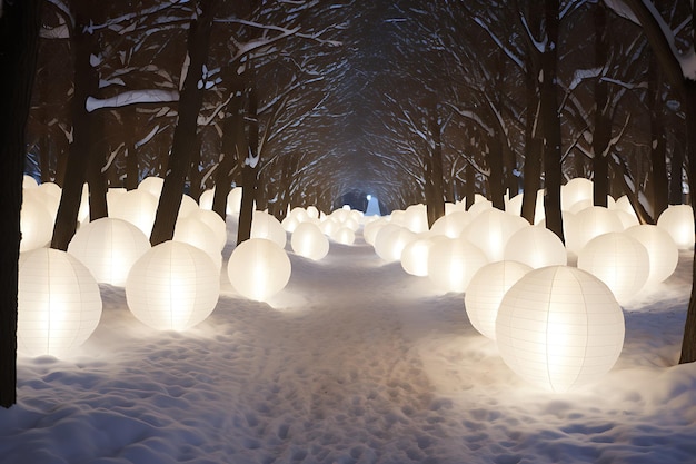 Glowing paper lanterns illuminate the winter night generated