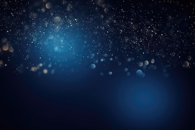 Glowing particles on dark blue background flying glitter