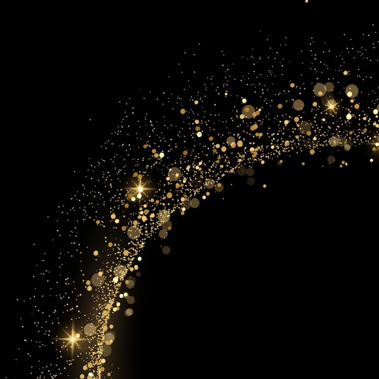 Photo glowing particles stock image in black background festive abstract christmas texture golden bokeh particles and highlights on dark background high quality photo