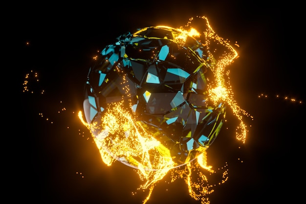 Glowing particles surrounding around the planet 3d rendering