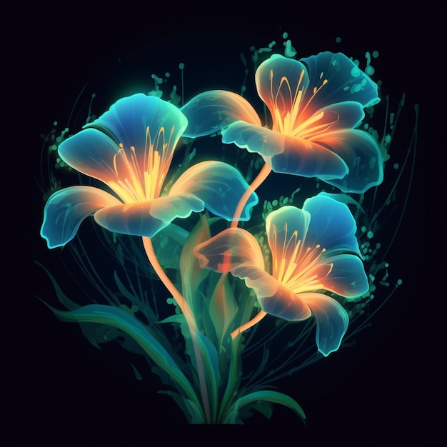 Glowing petals megical flowers AI Generated art