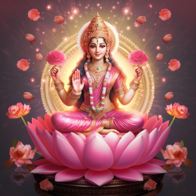 Glowing picture of Hindu Goddess Lakshmi the goddess of wealth generative AI