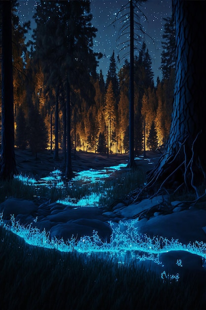 Glowing pine forest digital art