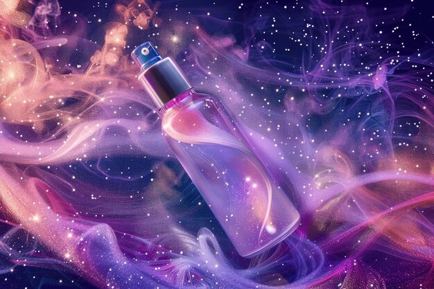 Photo glowing pink purple waves mermaid shimmering cosmetic miracle texture gel body spray