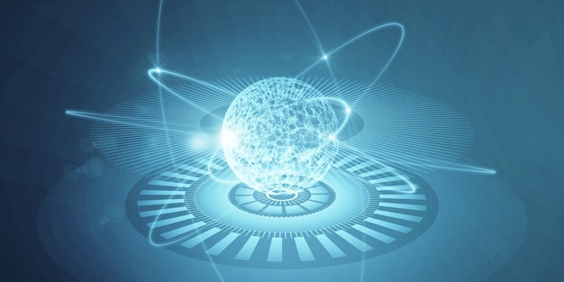 glowing polygonal sphere hologram on blue backdrop metaverse and future concept 3d rendering