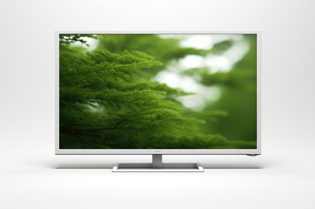 The Glowing Portal Flat Screen TV on White Table On White or PNG Transparent Background