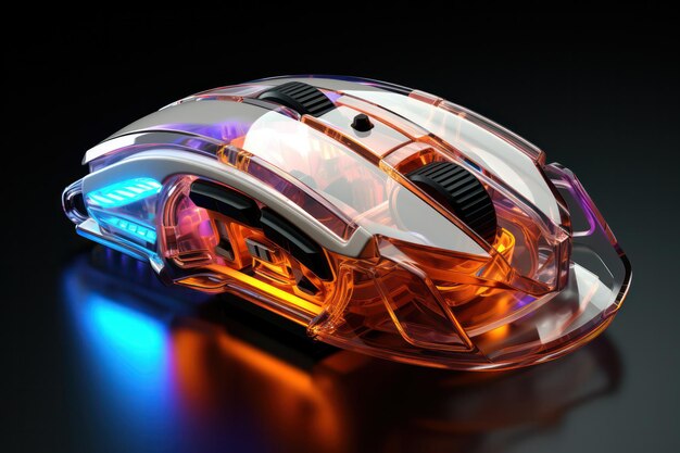 Glowing Precision Futuristic Gaming Mouse with Transparent Design Illuminated in Brilliance