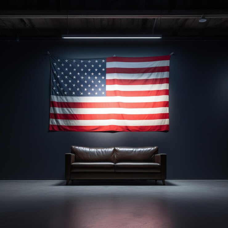 Glowing Pride Illuminated American Flag Shines in Minimalistic Event Venue