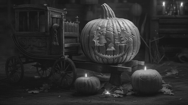 Photo glowing pumpkin scary horror halloween
