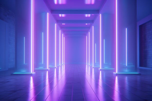 Glowing purple and blue lights in the room