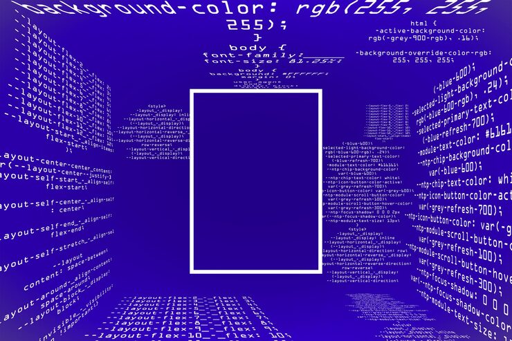 Photo glowing purple coding programming background with square mock up frame big data and code concept 3d rendering