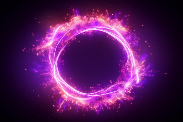 Glowing purple magic ring neon realistic energy flare halo ring abstract light effect