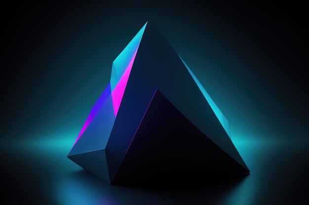 A glowing pyramid with blue and pink lights