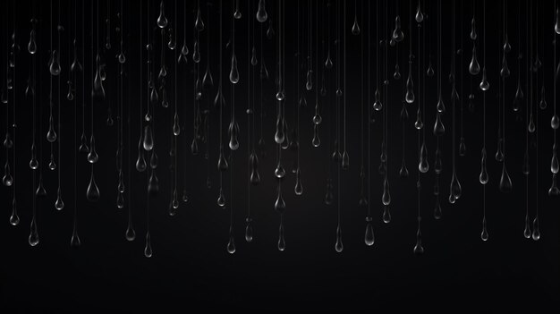 Photo glowing rain droplets falling down on black background