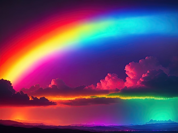 Photo glowing rainbow colorful neon lights light