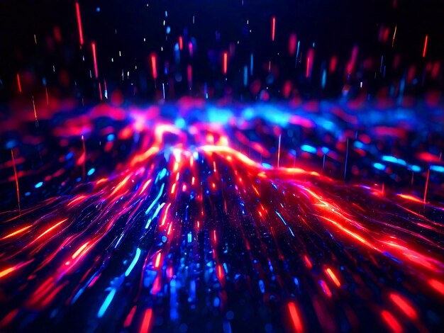 Glowing Red Blue Neon Streak Cascading Rain Line Particles Abstract achtergrond