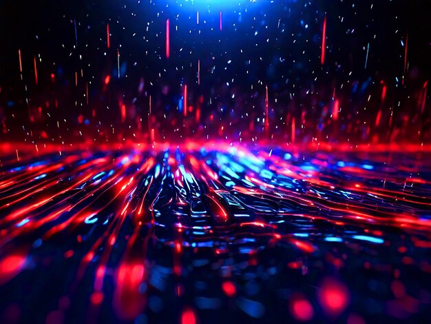 Glowing Red Blue Neon Streak Cascading Rain Line Particles Abstract achtergrond