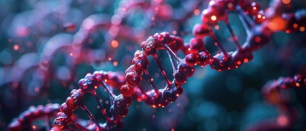 Photo a glowing red double helix representing dna