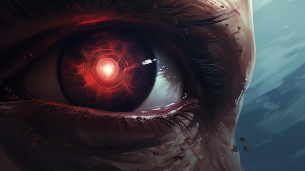 Glowing Red Eye Detailed Science Fiction Illustration By Aleksi Briclot