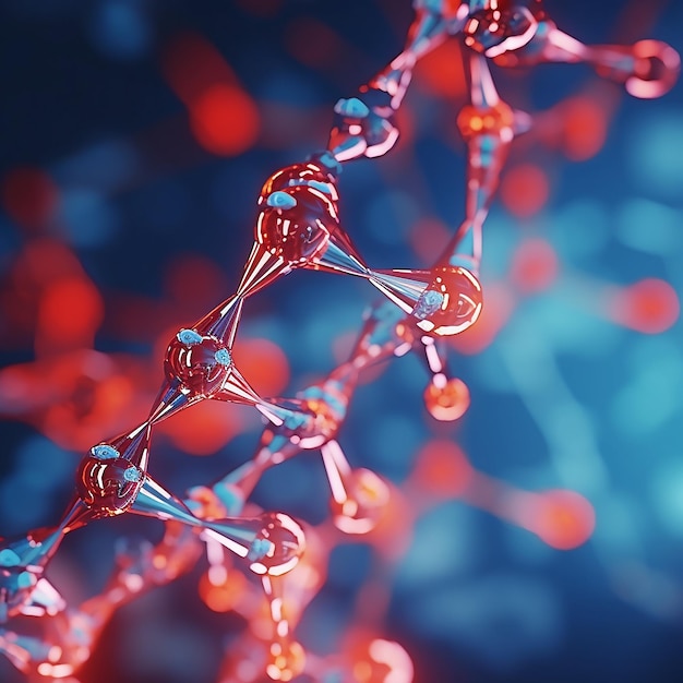 Glowing red molecular structure dna close up