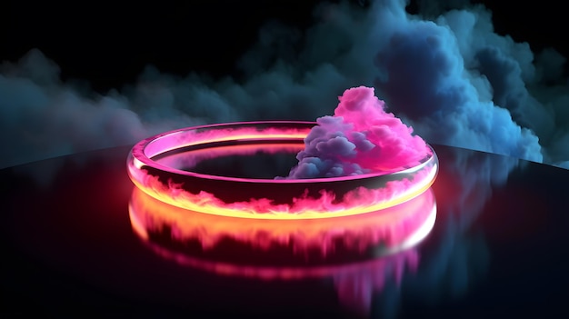 Photo a glowing ring with pink and blue lights in the middle