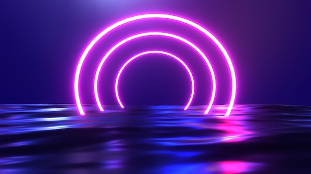 Glowing rings in neon sea