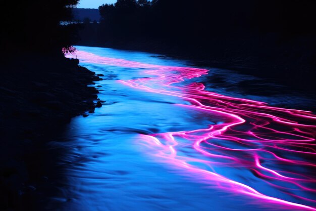 Foto fiume luminoso di notte