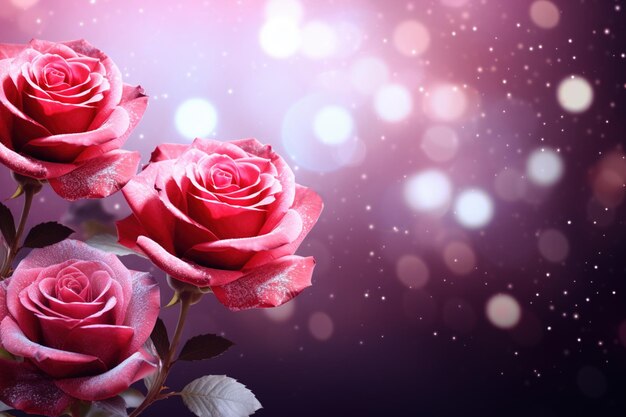 Glowing roses background with copy space