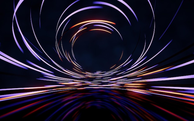 Glowing round illuminated lines with motion blur 3d rendering