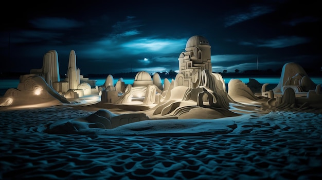 Glowing Sands Een betoverende bioluminescerende strandgalerij met reflecterende zand sculpturen op Ni