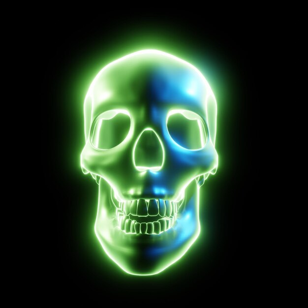 Photo glowing skull multicolored light tones of cyberpunk or science fiction or scifi movie on black background 3d rendering