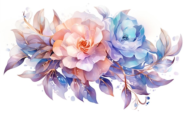 Glowing Soft Crystals Roses in een waterverf stijl Generative Ai