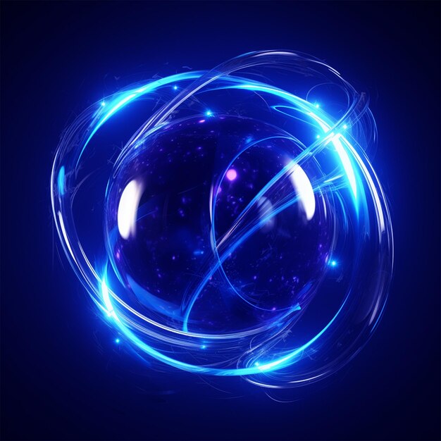 Photo glowing space sphere orbits blue abstract galaxy