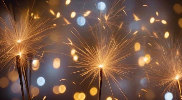 Photo glowing sparkler on blurred background happy new year background with glowing sparklers