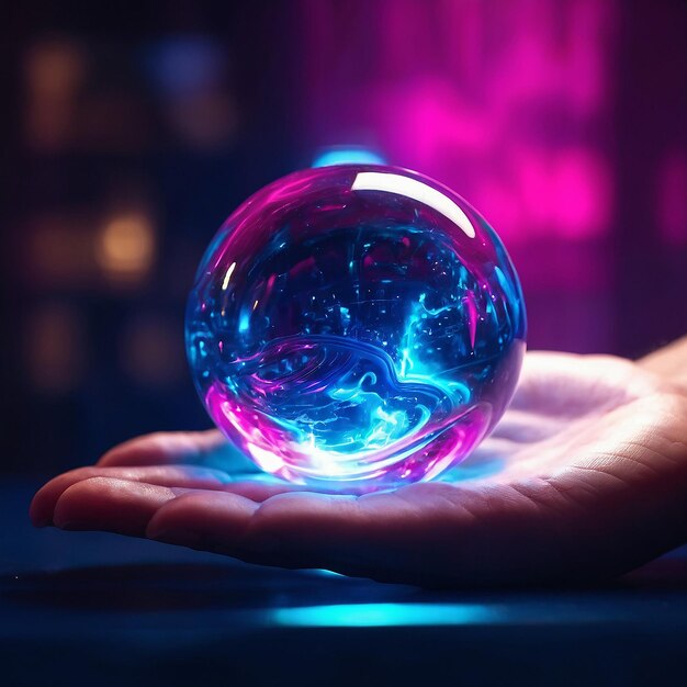 A Glowing sphere held by hand Ai photo