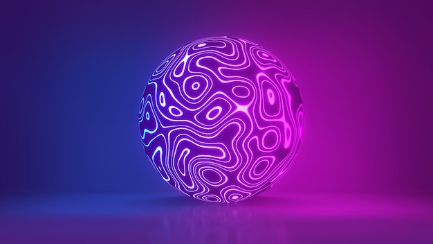 Glowing sphere ultraviolet neon light pink blue disco ball background network connections laser show