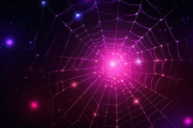 Glowing spider web Concept of Network Internet communication and Neural network